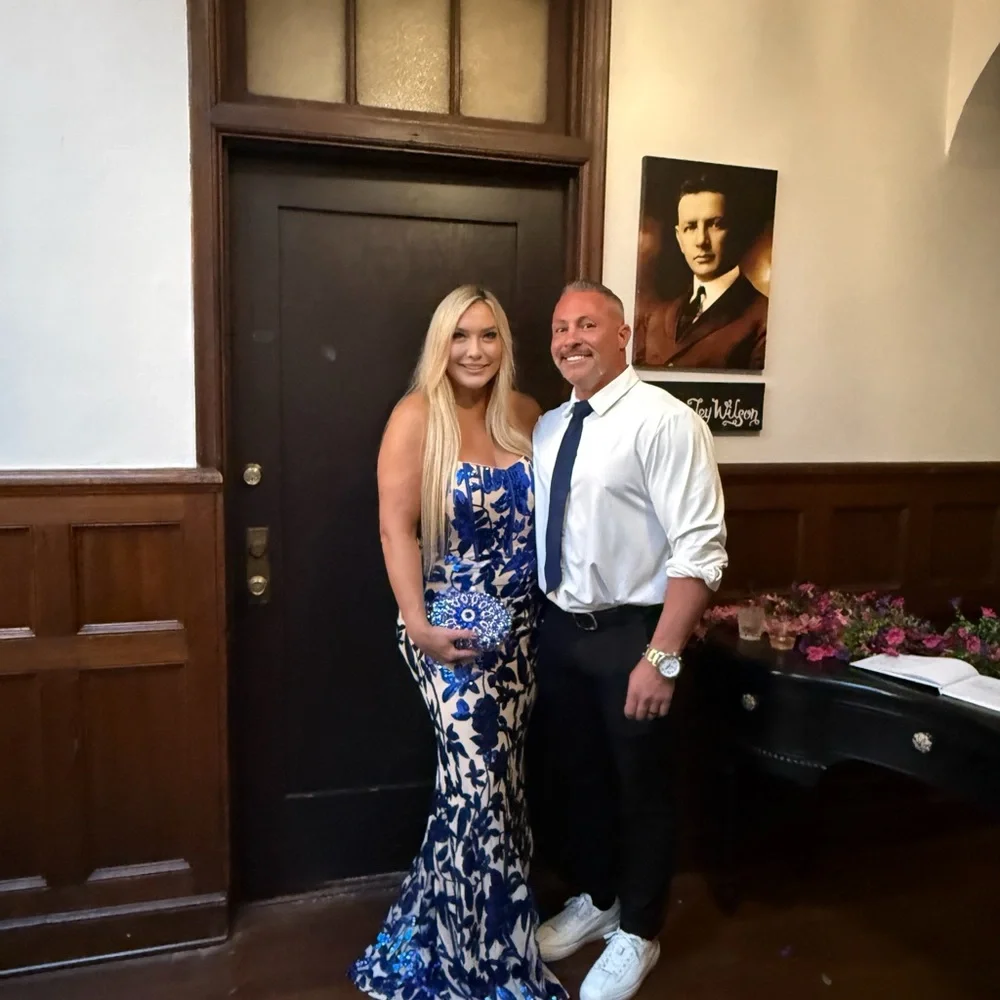 Elegant Blue Strapless Evening Gown - Picture 3 of 5